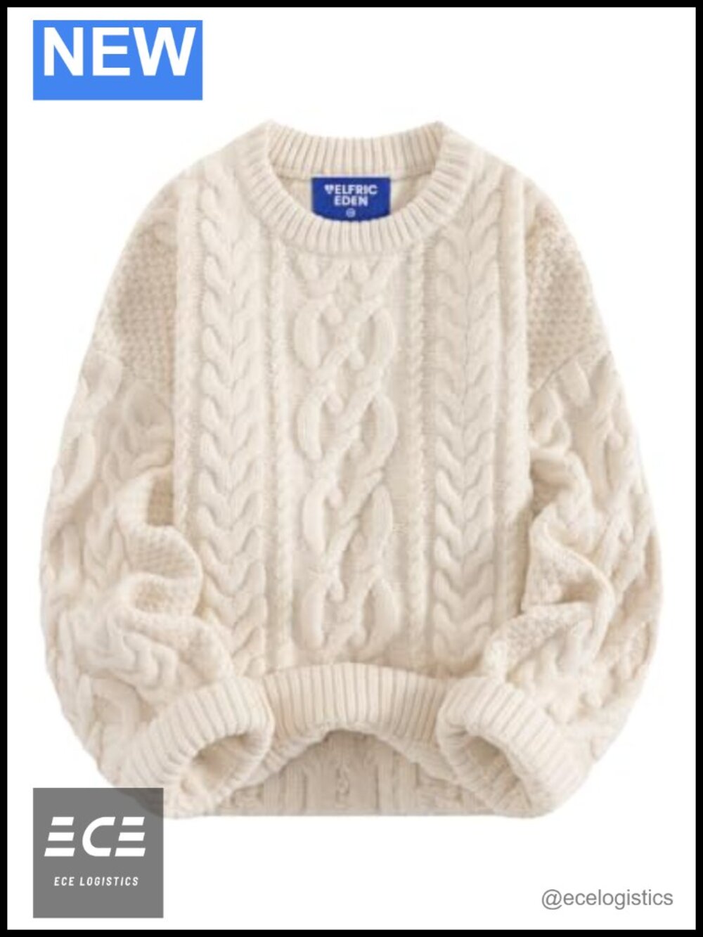 Oversized Chunky Cable Knit Crew Neck Pullover Sweater
